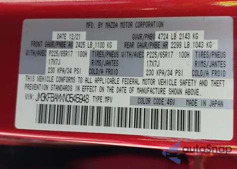 2022 Mazda Cx-5 2.5 S from USA, damaged, VIN JM3KFBAMXN0545948